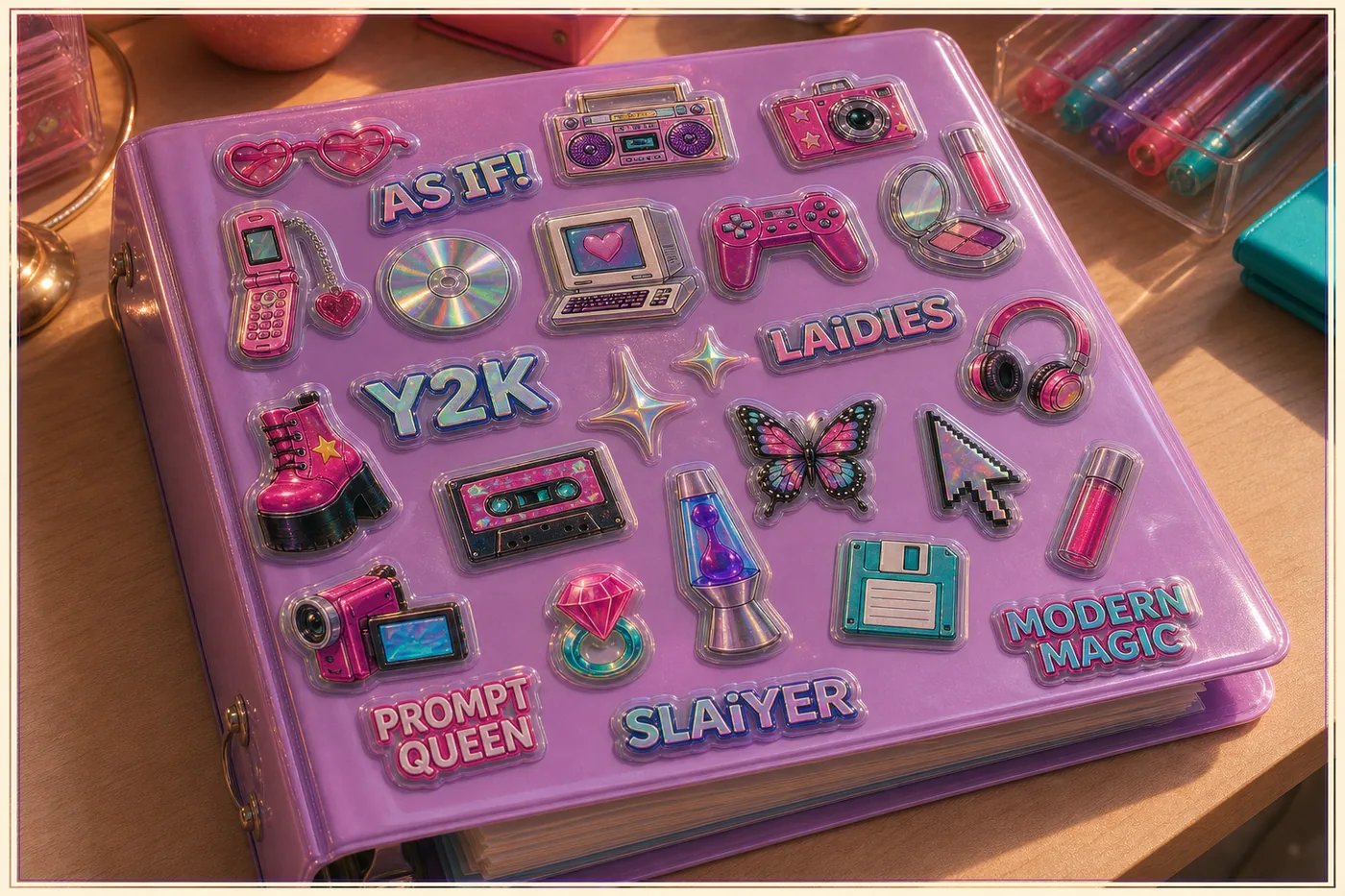 A Rewind Era binder covered with LAiDIES keepsakes